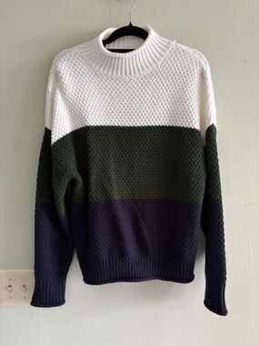 Zesica Colorblock Sweater in White, Green, and Black L